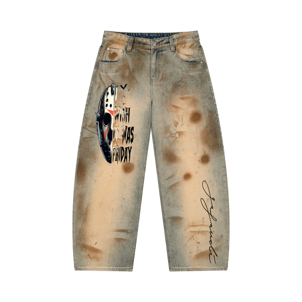 GAFAUDI Men’s Vintage Wash Barrel Leg Jeans