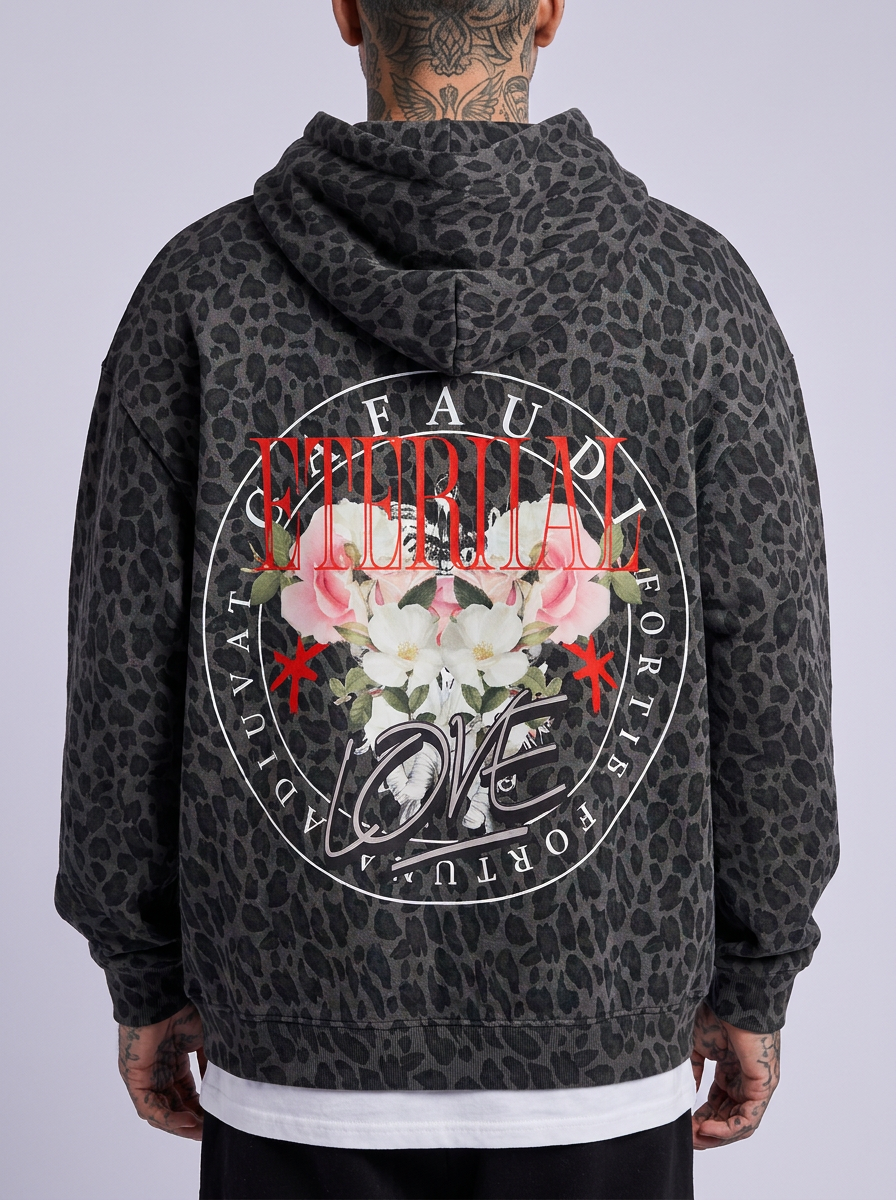 GAFAUDI "Eternal Love" Unisex Leopard Print Waffle Full Zip Hoodie
