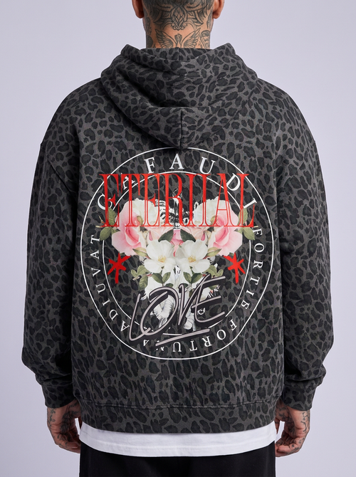 GAFAUDI "Eternal Love" Unisex Leopard Print Waffle Full Zip Hoodie