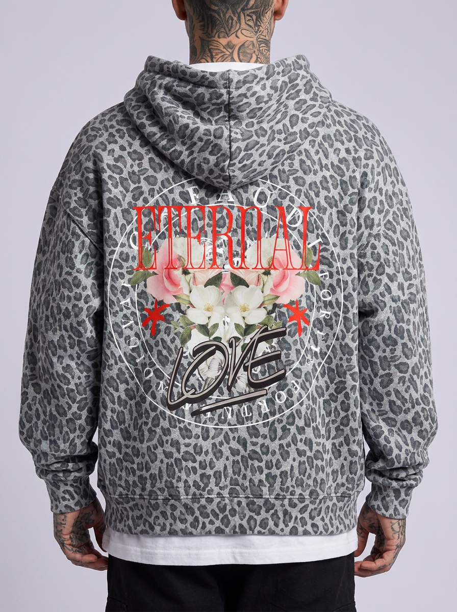 GAFAUDI "Eternal Love" Unisex Leopard Print Waffle Full Zip Hoodie