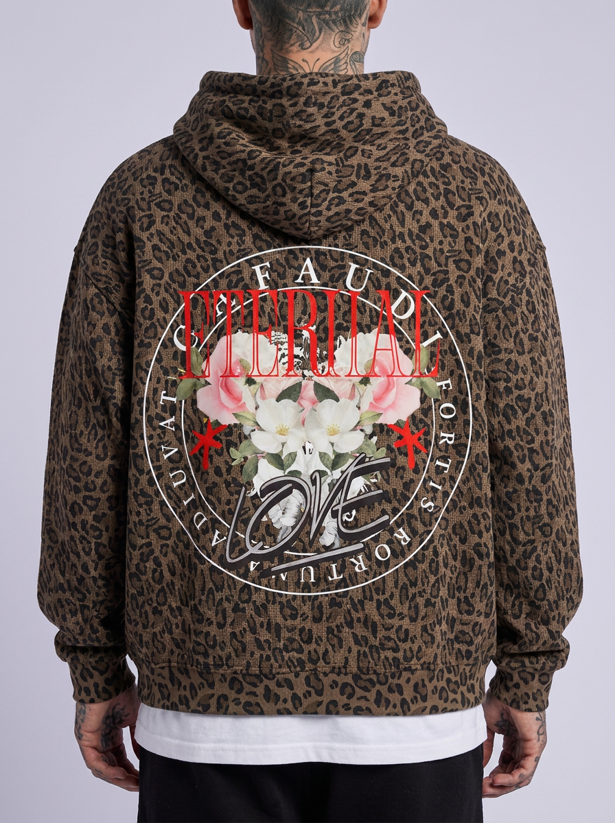 GAFAUDI "Eternal Love" Unisex Leopard Print Waffle Full Zip Hoodie