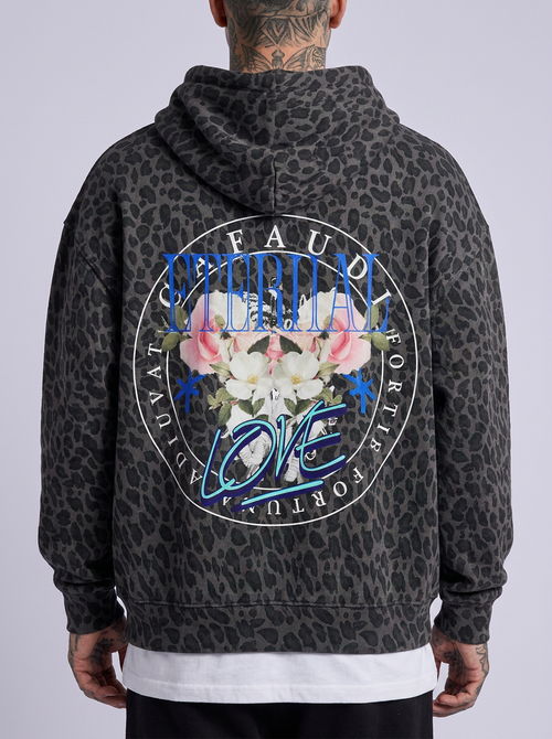 GAFAUDI "Eternal Love" Unisex Leopard Print Waffle Full Zip Hoodie