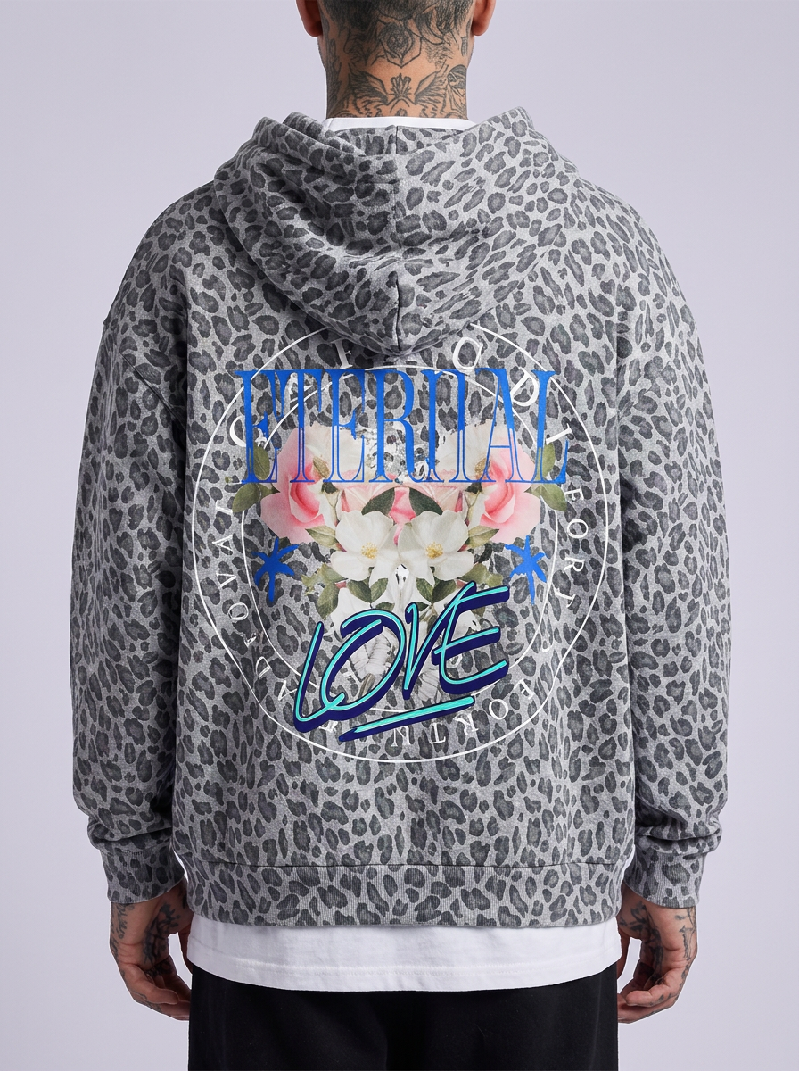 GAFAUDI "Eternal Love" Unisex Leopard Print Waffle Full Zip Hoodie