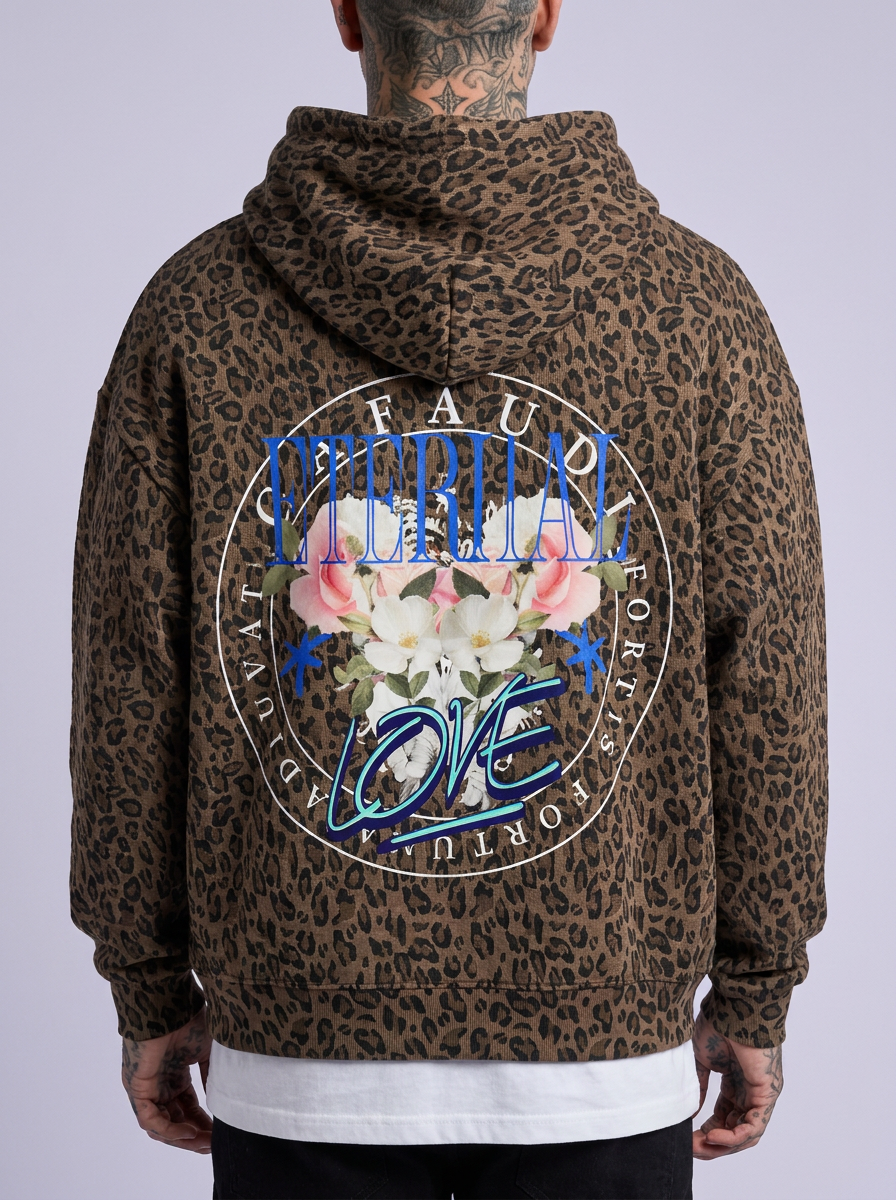 GAFAUDI "Eternal Love" Unisex Leopard Print Waffle Full Zip Hoodie