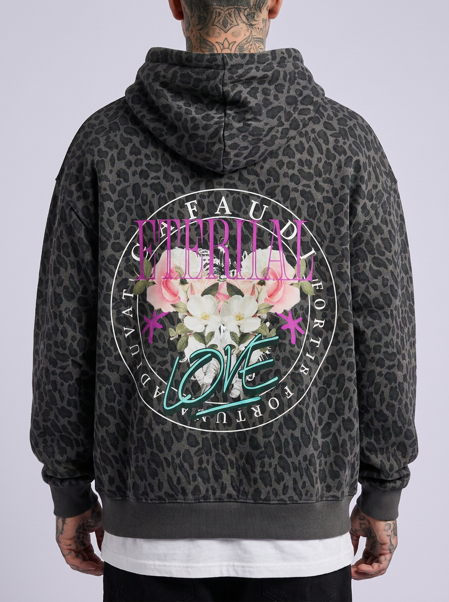 GAFAUDI "Eternal Love" Unisex Leopard Print Waffle Full Zip Hoodie