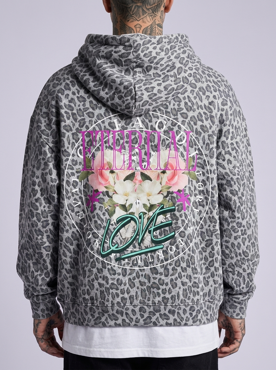 GAFAUDI "Eternal Love" Unisex Leopard Print Waffle Full Zip Hoodie