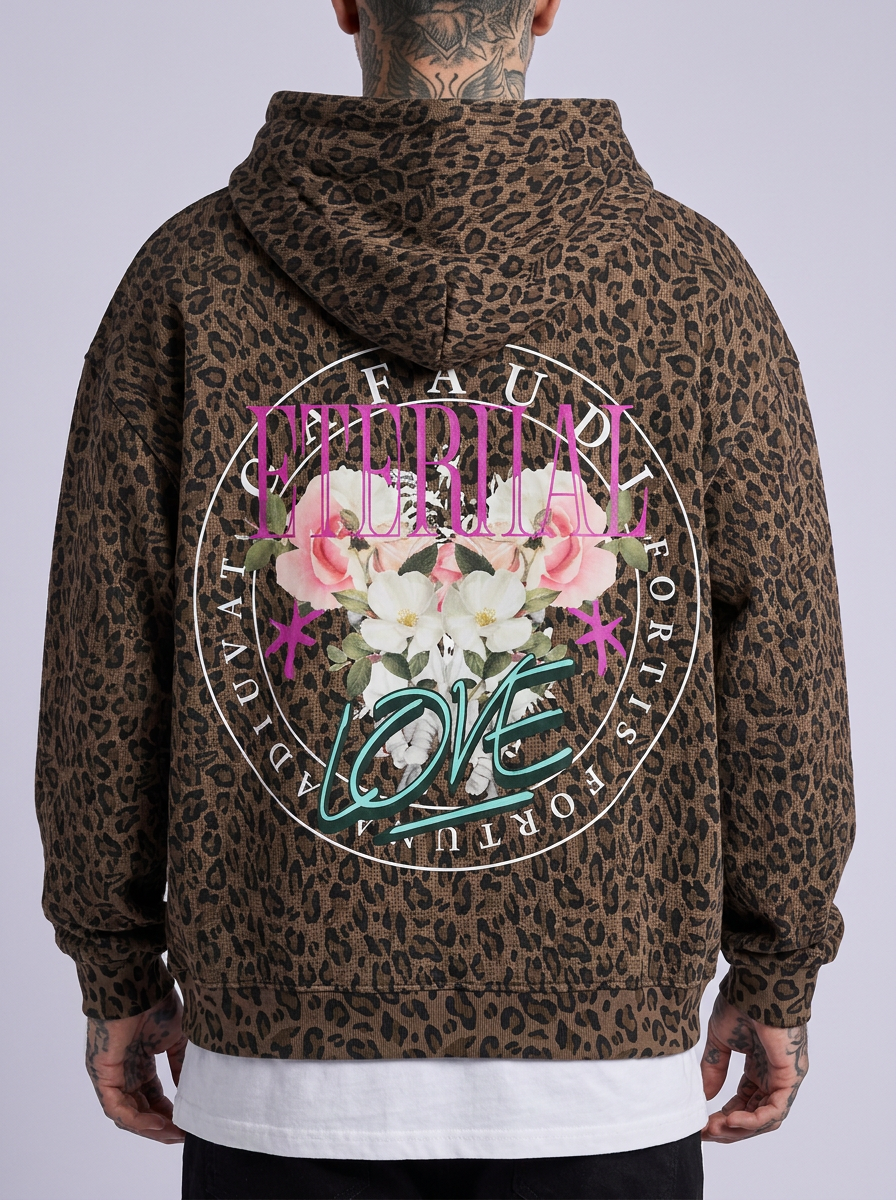 GAFAUDI "Eternal Love" Unisex Leopard Print Waffle Full Zip Hoodie