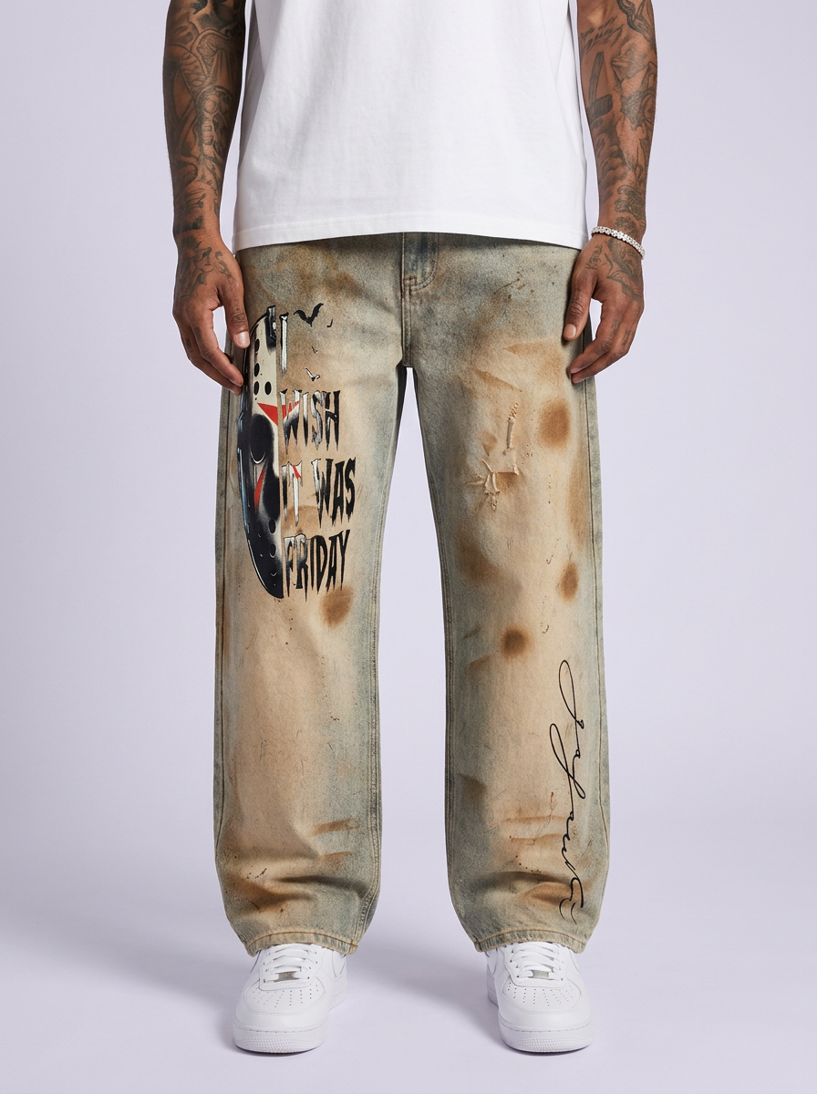 GAFAUDI Men’s Vintage Wash Barrel Leg Jeans