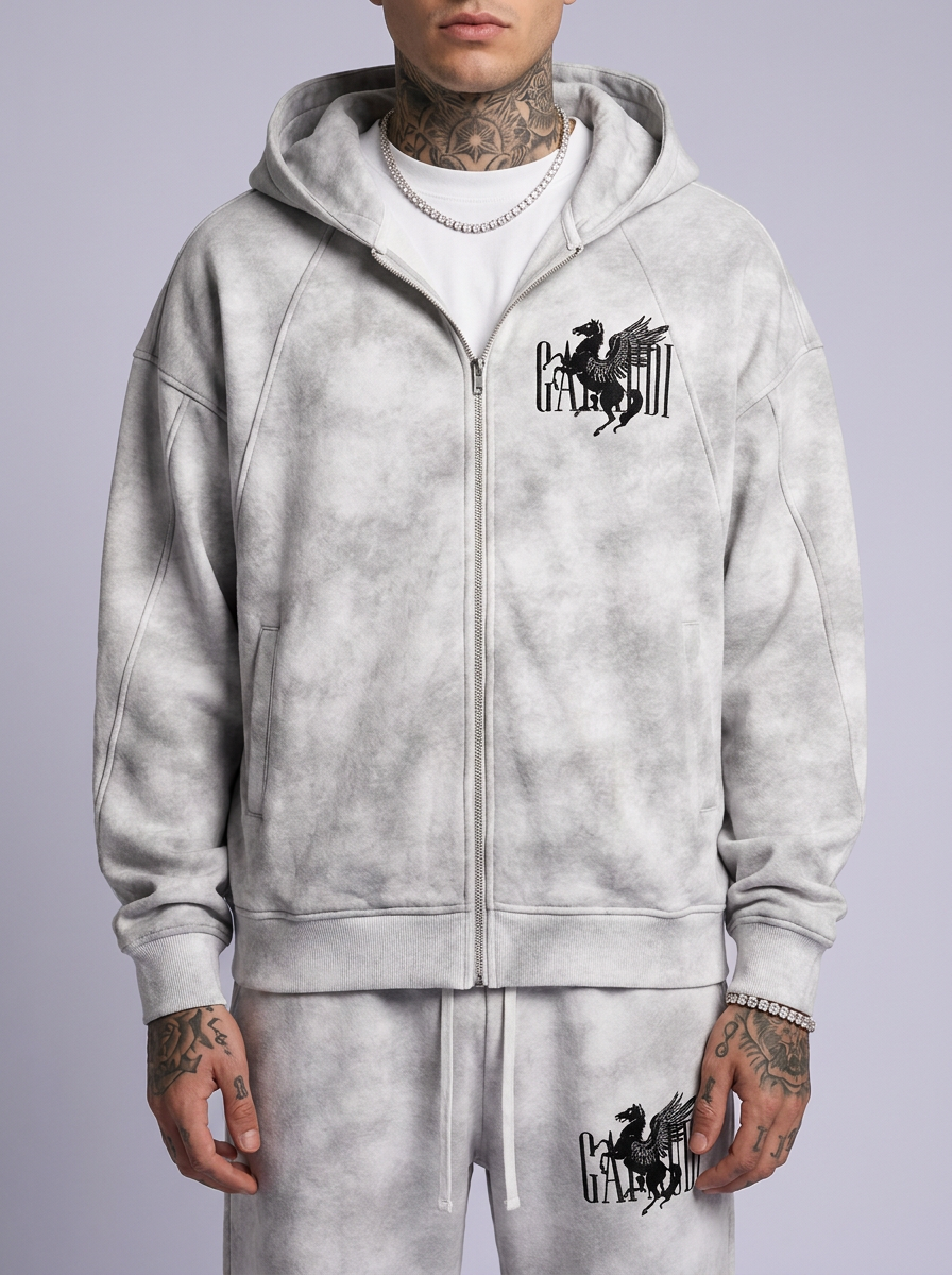 GAFAUDI "Chucky" Dirty Washed Zip-Up Fleece Hoodie