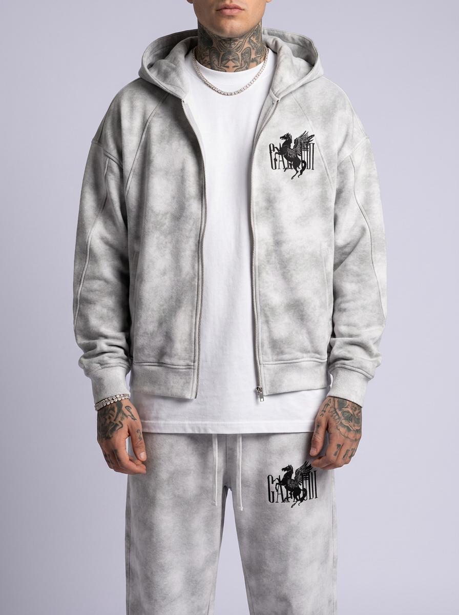 GAFAUDI "Chucky" Dirty Washed Zip-Up Fleece Hoodie