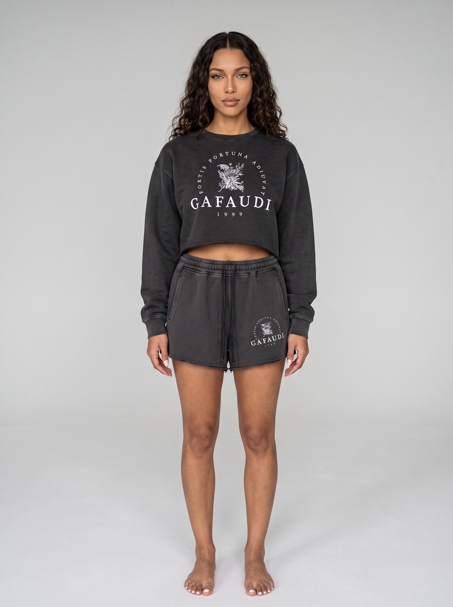 GAFAUDI Snow Washed Raw Edge Crop Top