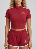 GAFAUDI Women's Cropped Full Zip Short Sleeve T-Shirt