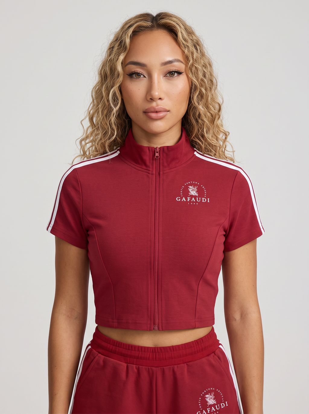 GAFAUDI Women's Cropped Full Zip Short Sleeve T-Shirt