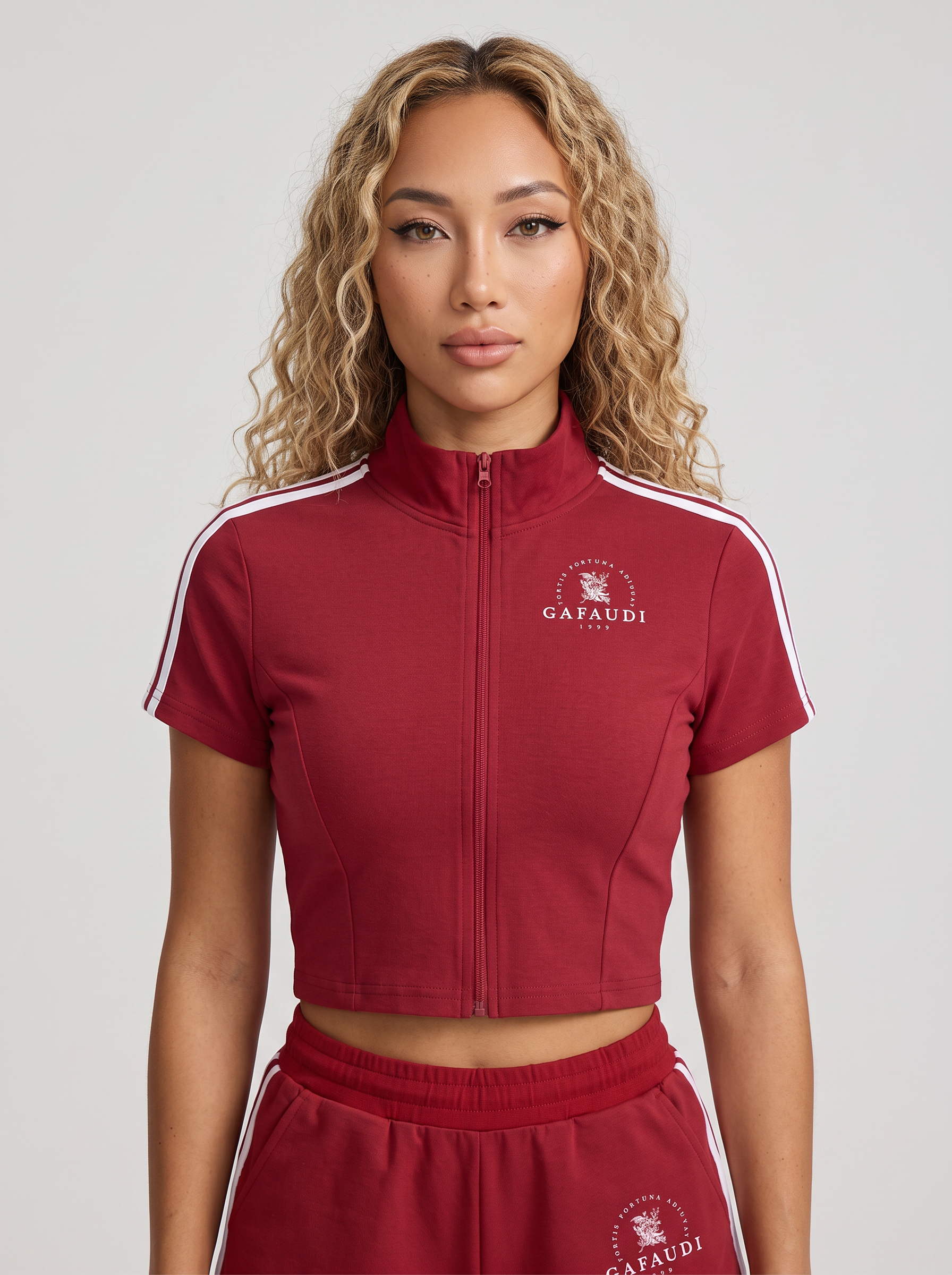 GAFAUDI Women's Cropped Full Zip Short Sleeve T-Shirt