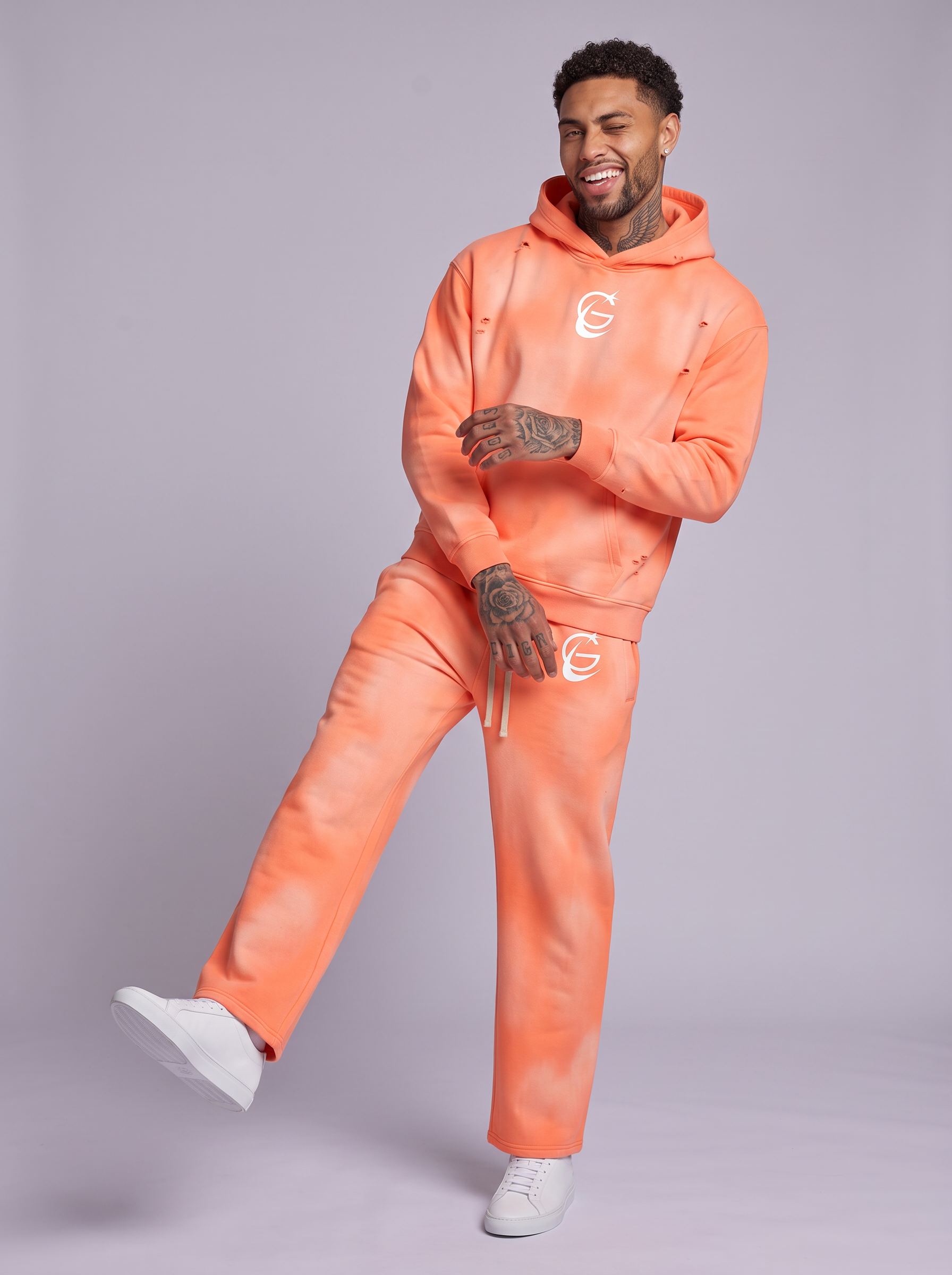 GAFAUDI Unisex Sunfade Frayed Fleece Hoodie