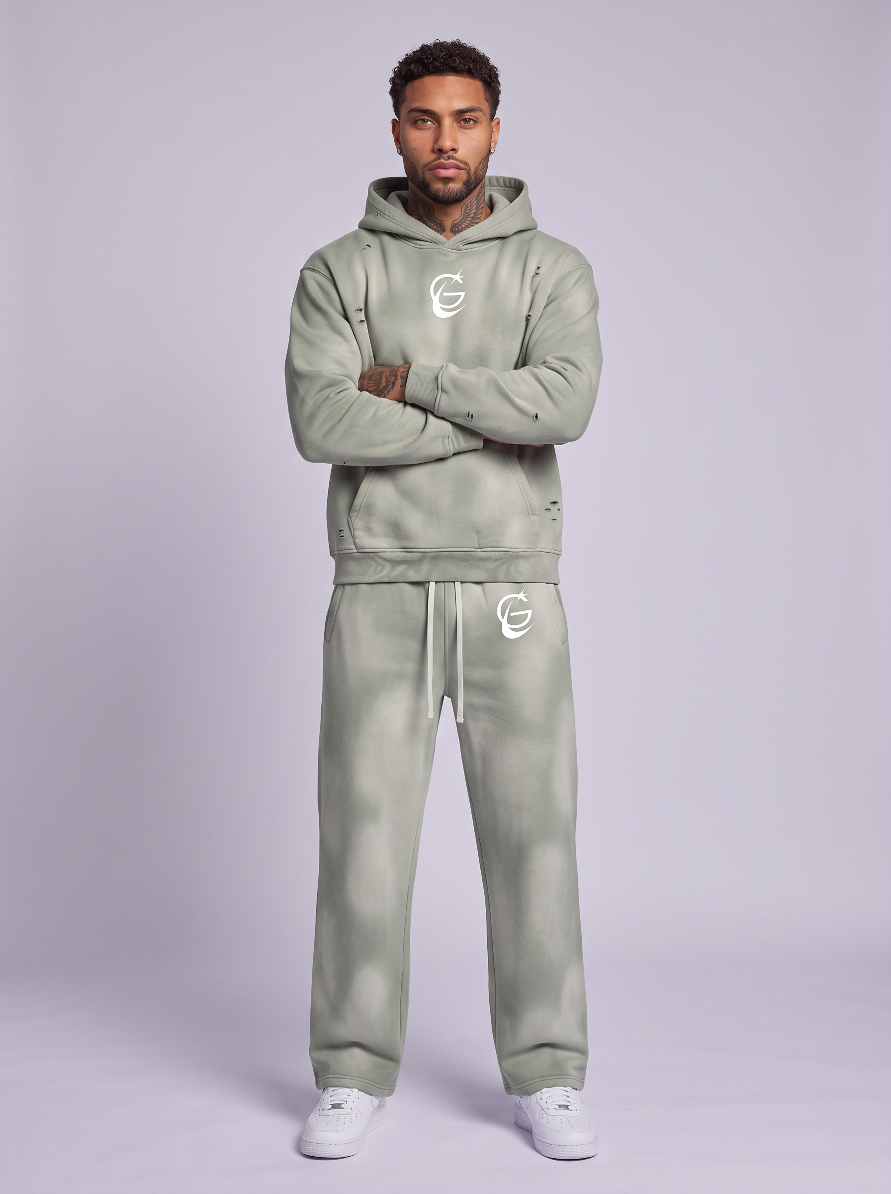 GAFAUDI Unisex Sunfade Frayed Fleece Hoodie