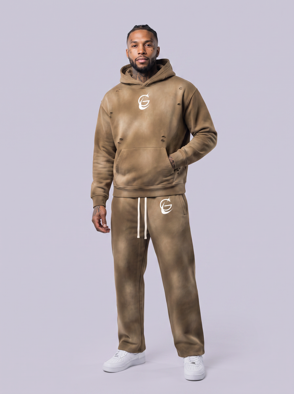 GAFAUDI Unisex Sunfade Frayed Fleece Hoodie