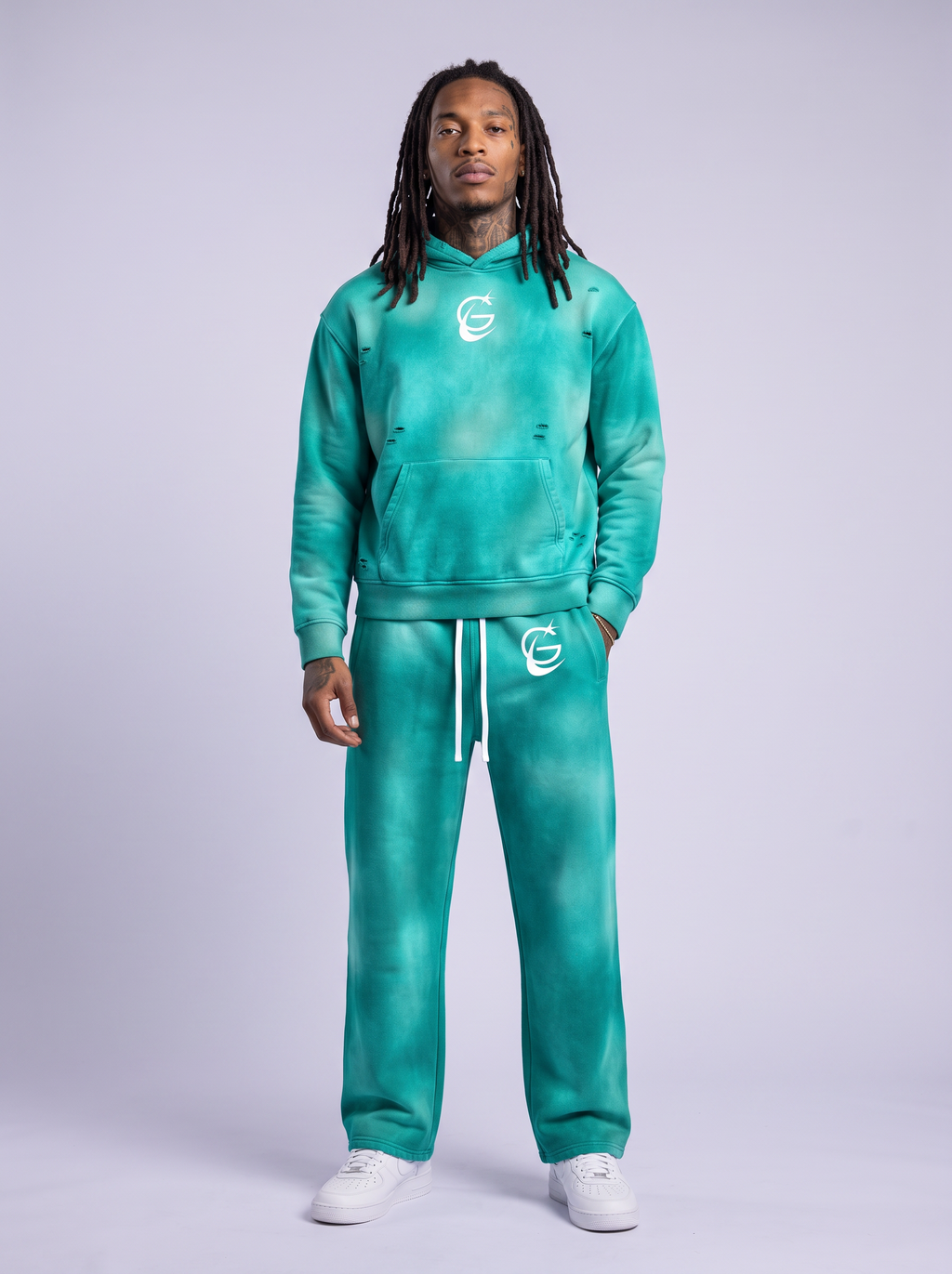 GAFAUDI Unisex Sunfade Frayed Fleece Hoodie