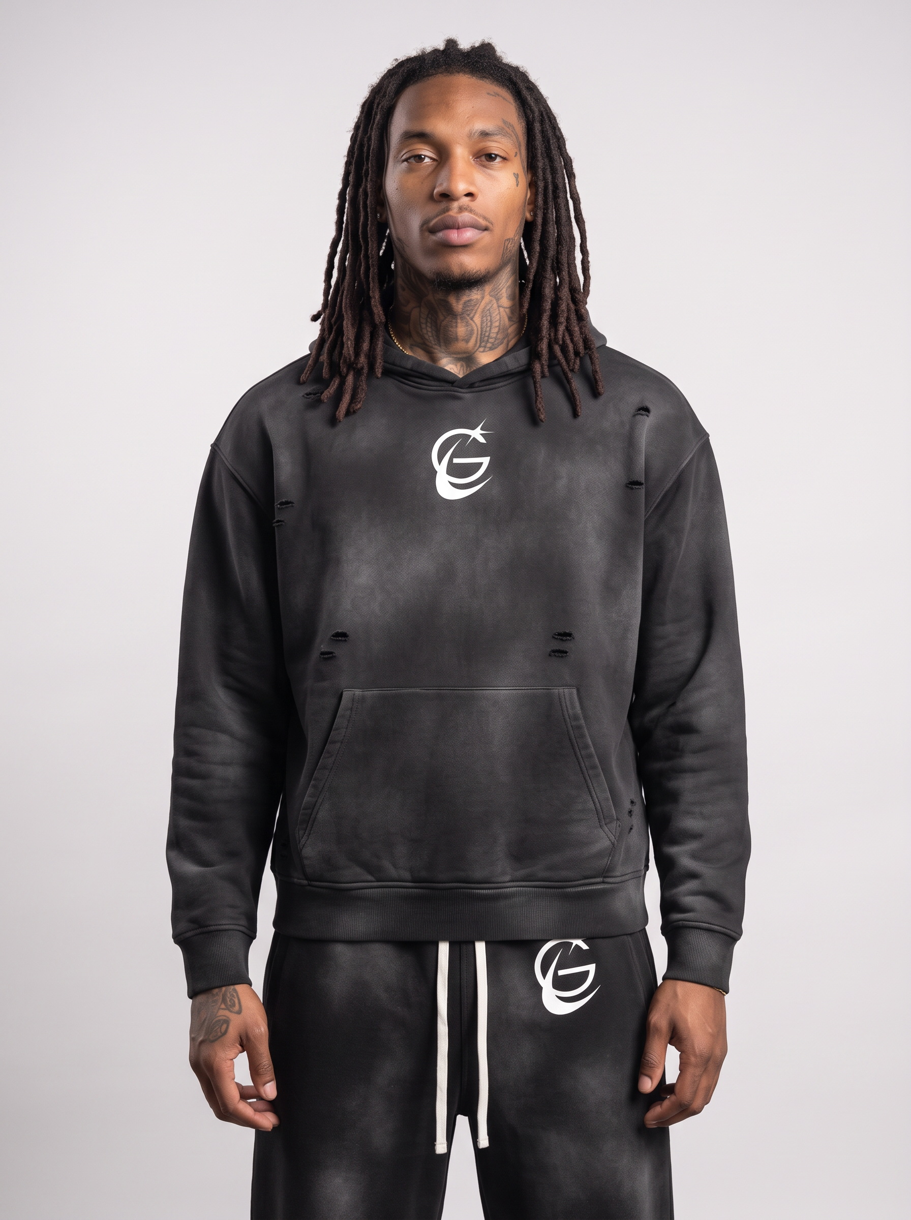 GAFAUDI Unisex Sunfade Frayed Fleece Hoodie