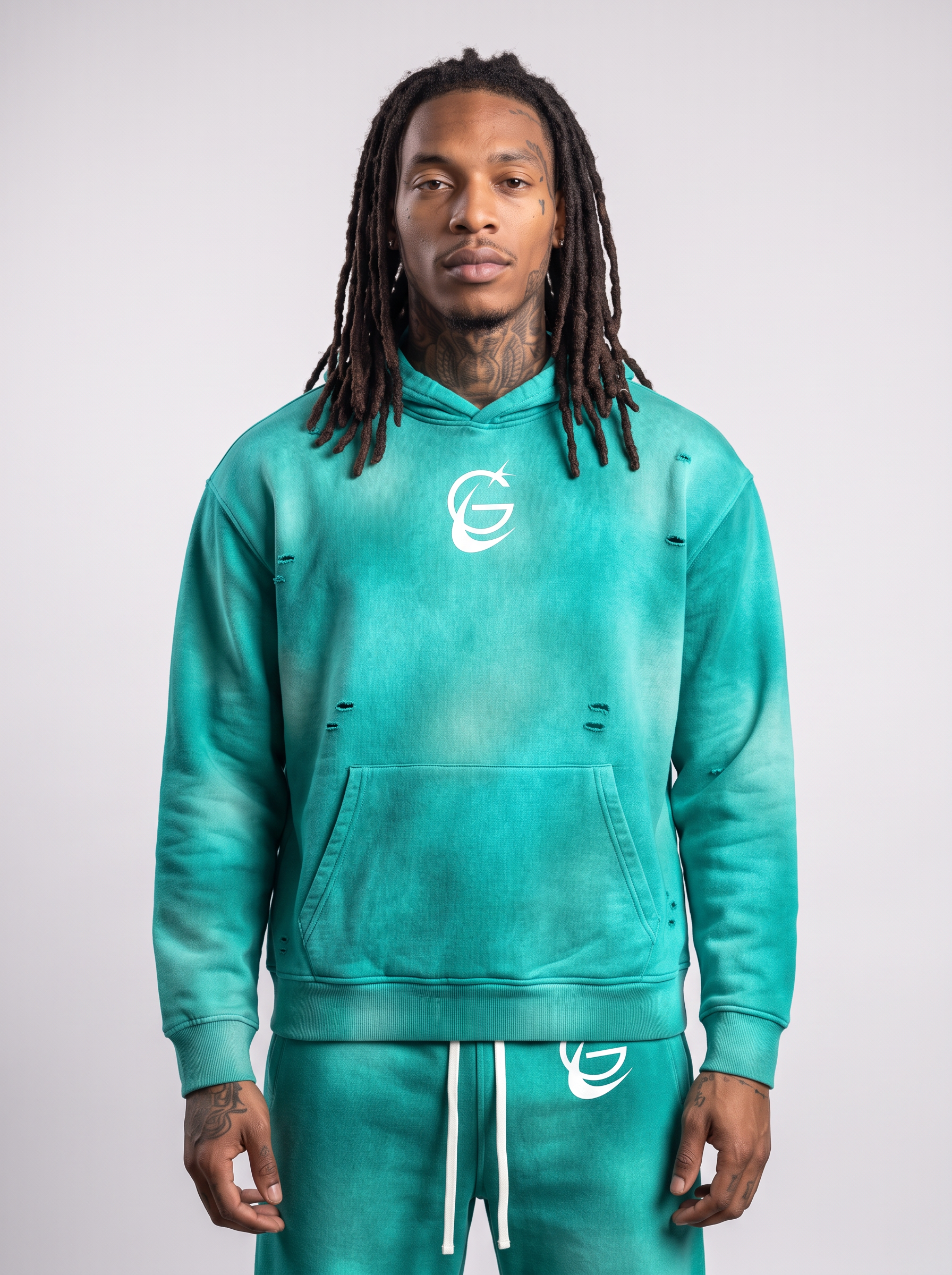 GAFAUDI Unisex Sunfade Frayed Fleece Hoodie