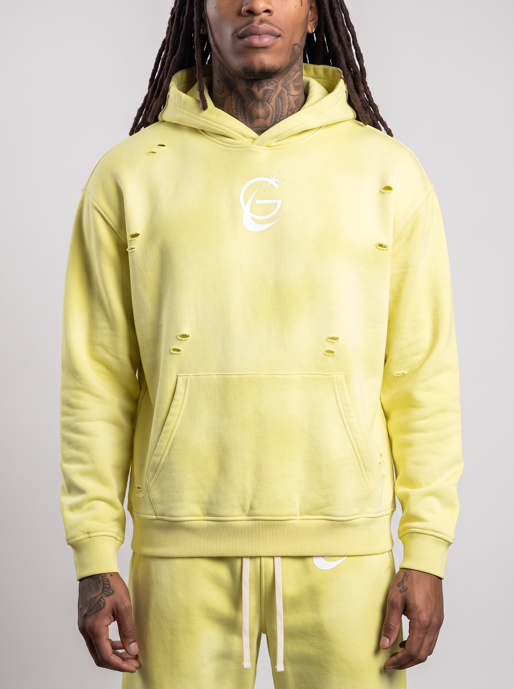 GAFAUDI Unisex Sunfade Frayed Fleece Hoodie