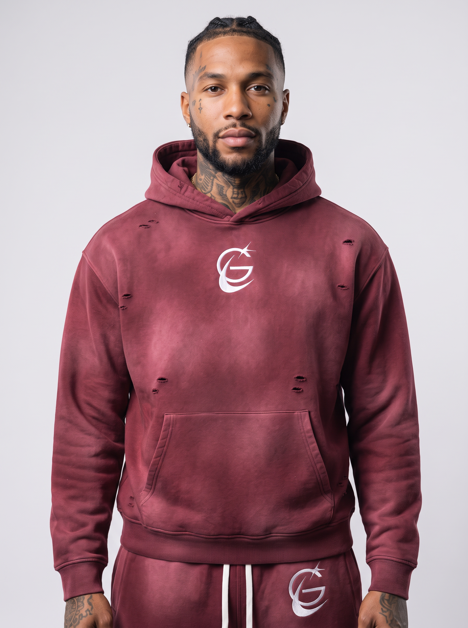 GAFAUDI Unisex Sunfade Frayed Fleece Hoodie