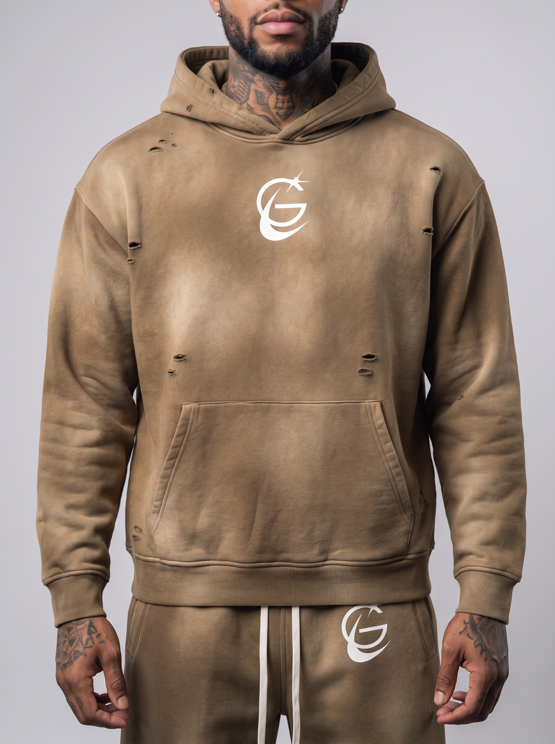 GAFAUDI Unisex Sunfade Frayed Fleece Hoodie