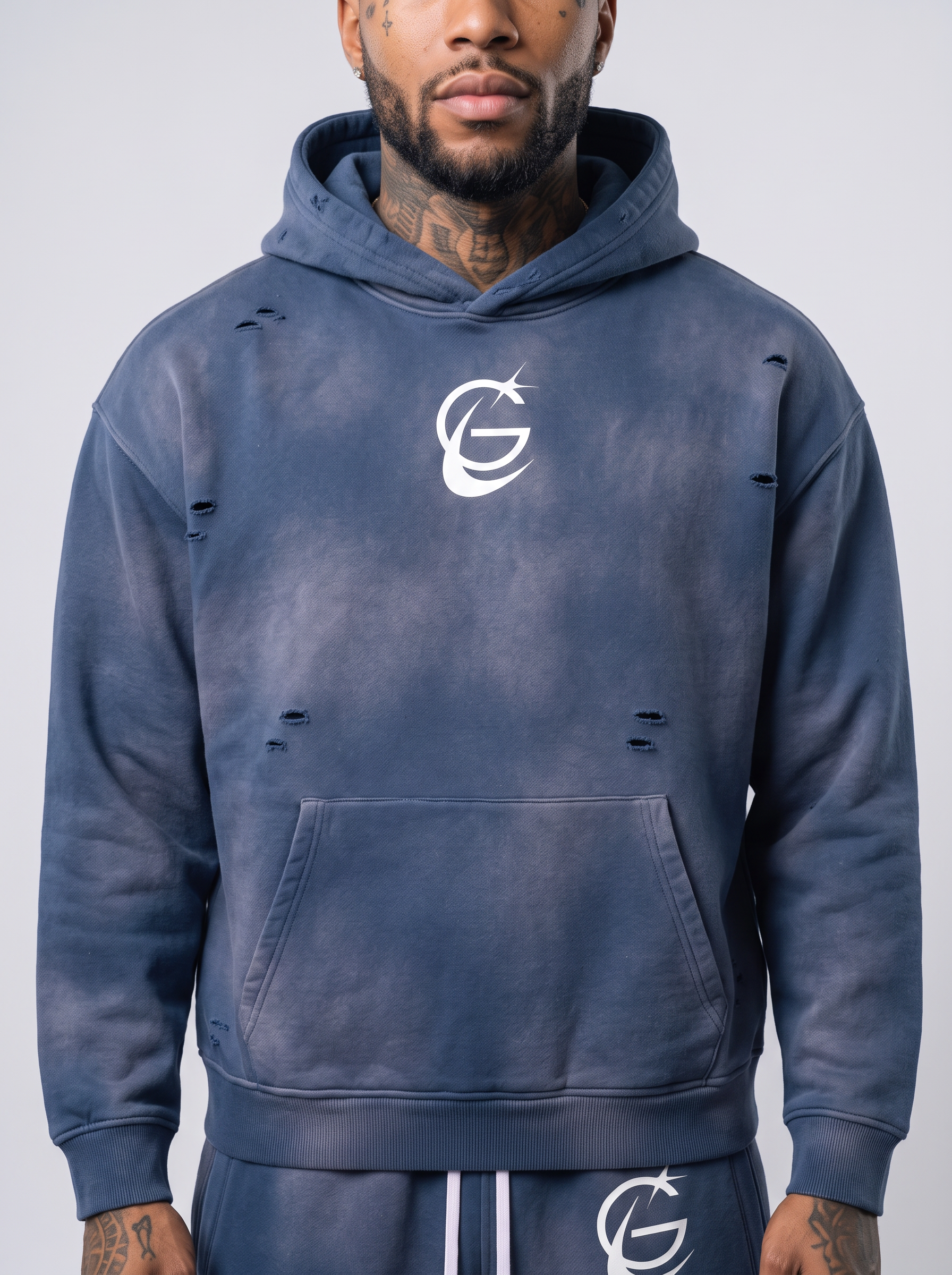 GAFAUDI Unisex Sunfade Frayed Fleece Hoodie