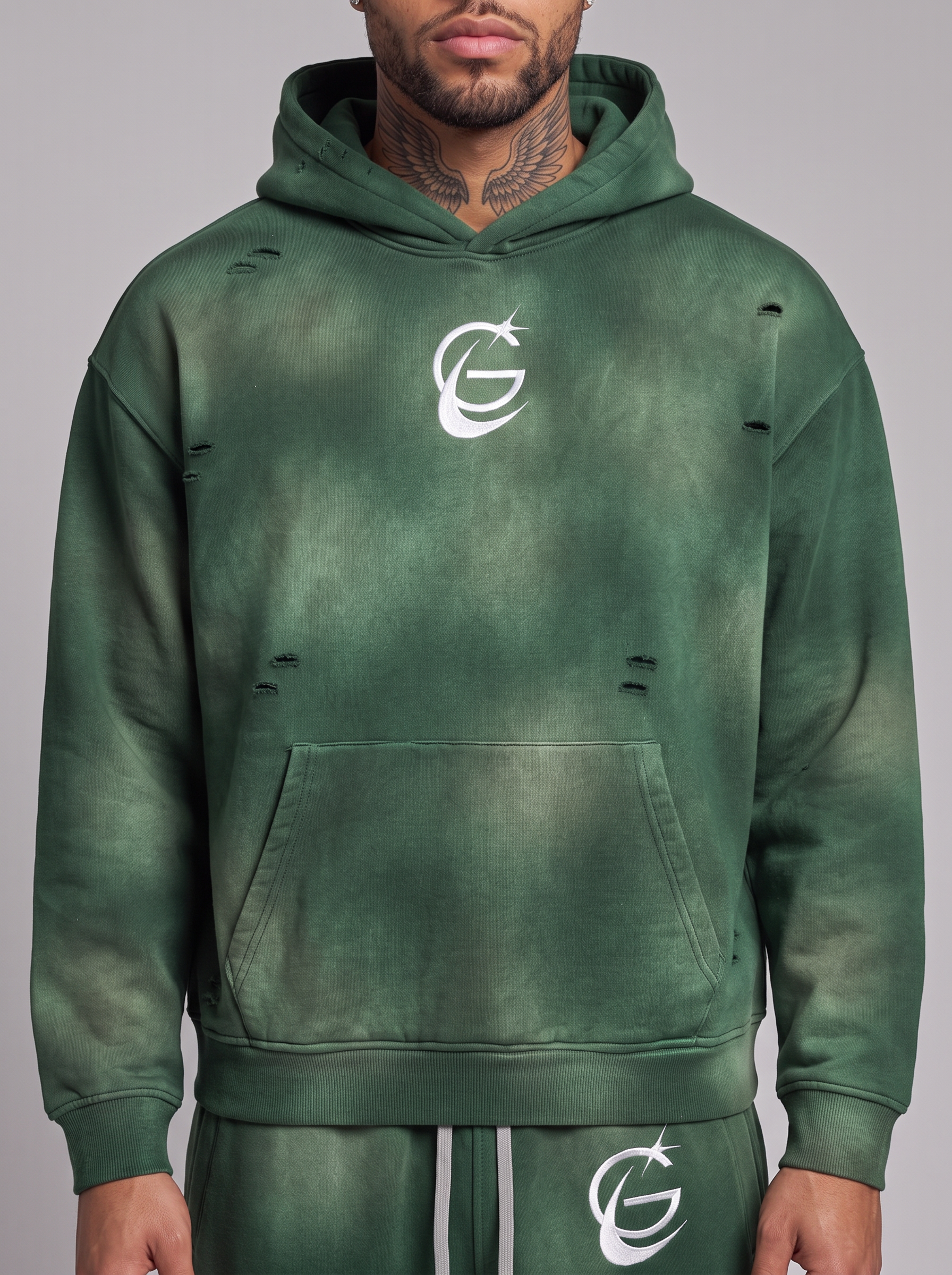 GAFAUDI Unisex Sunfade Frayed Fleece Hoodie