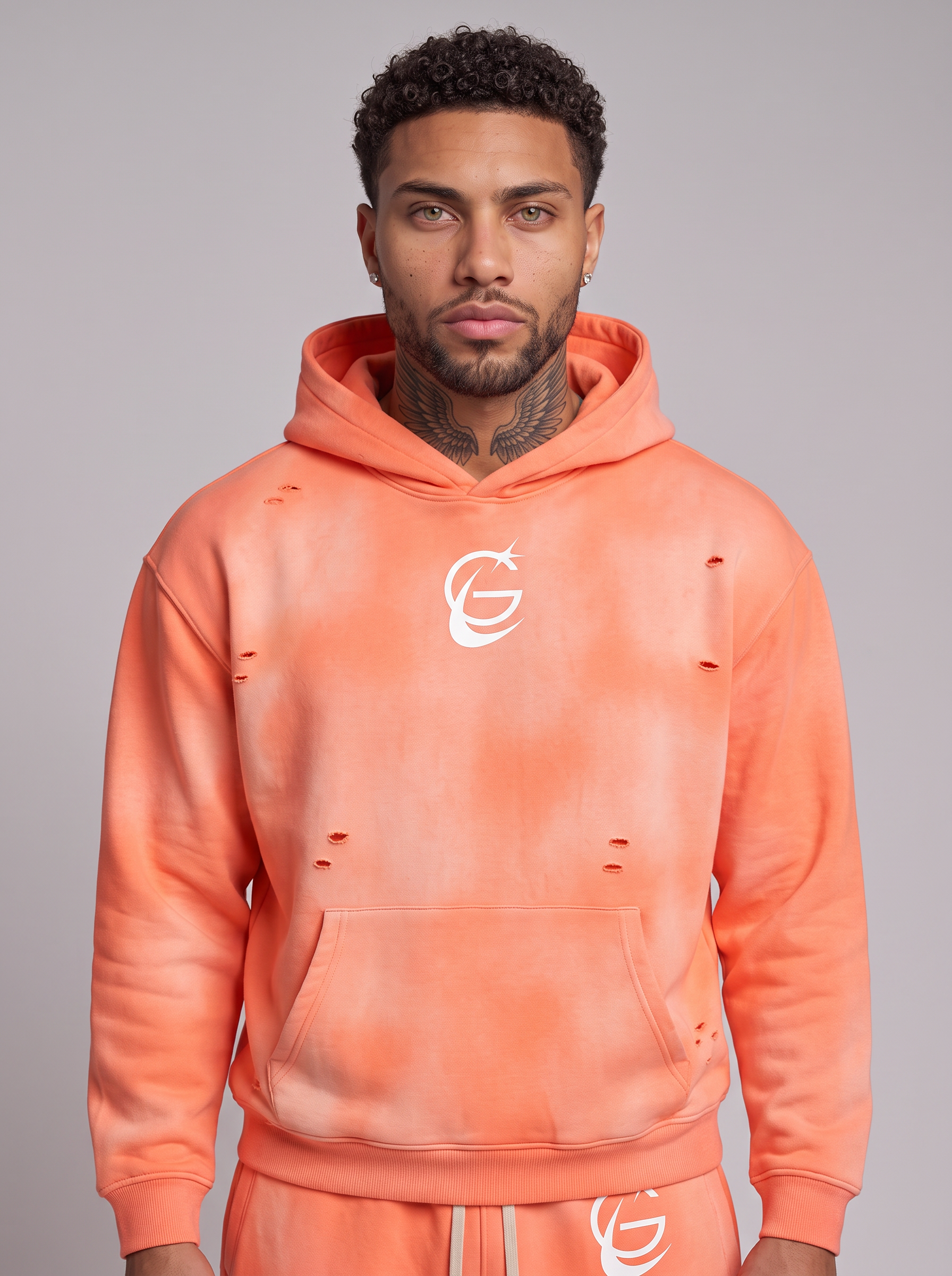 GAFAUDI Unisex Sunfade Frayed Fleece Hoodie