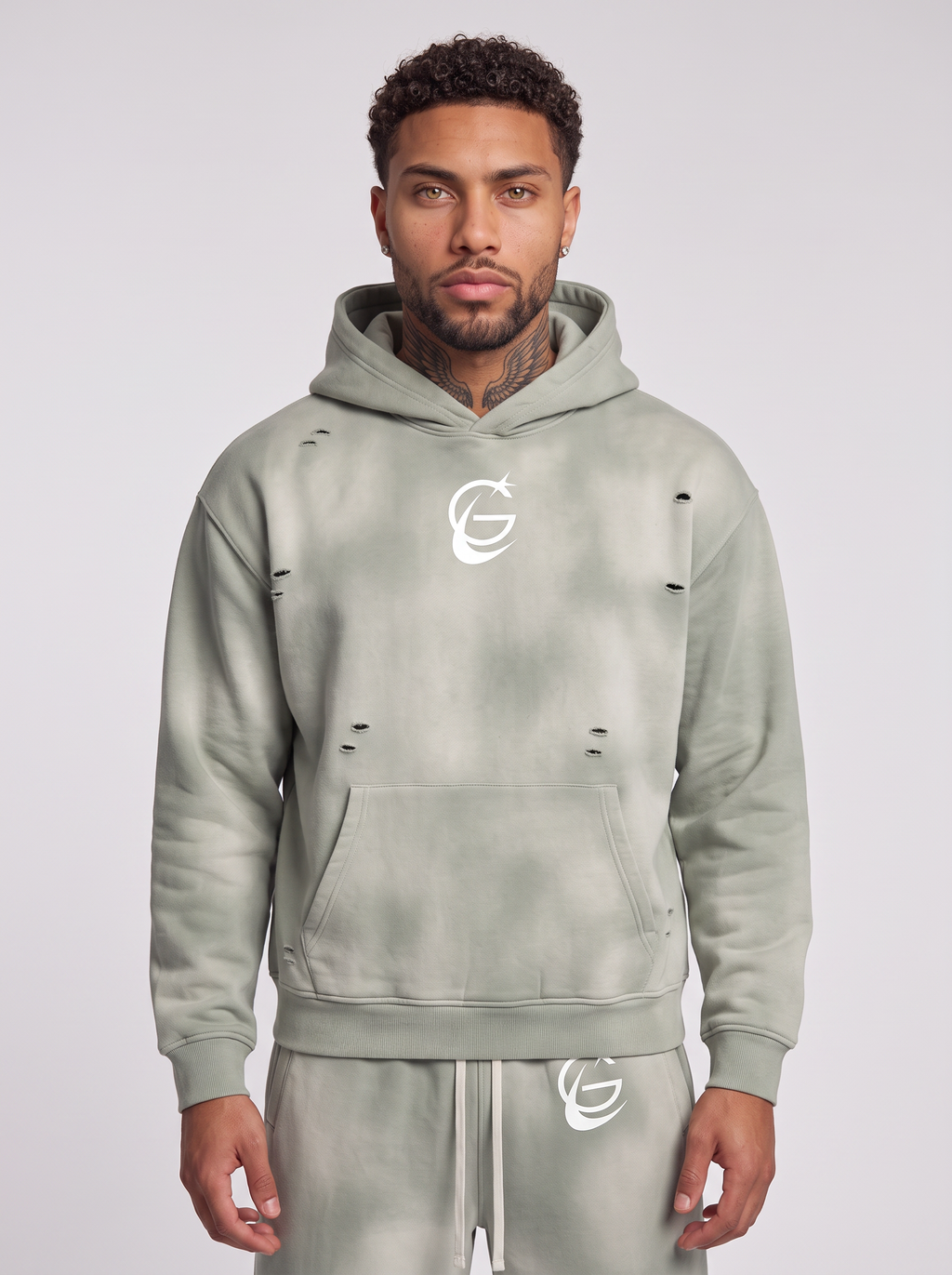 GAFAUDI Unisex Sunfade Frayed Fleece Hoodie