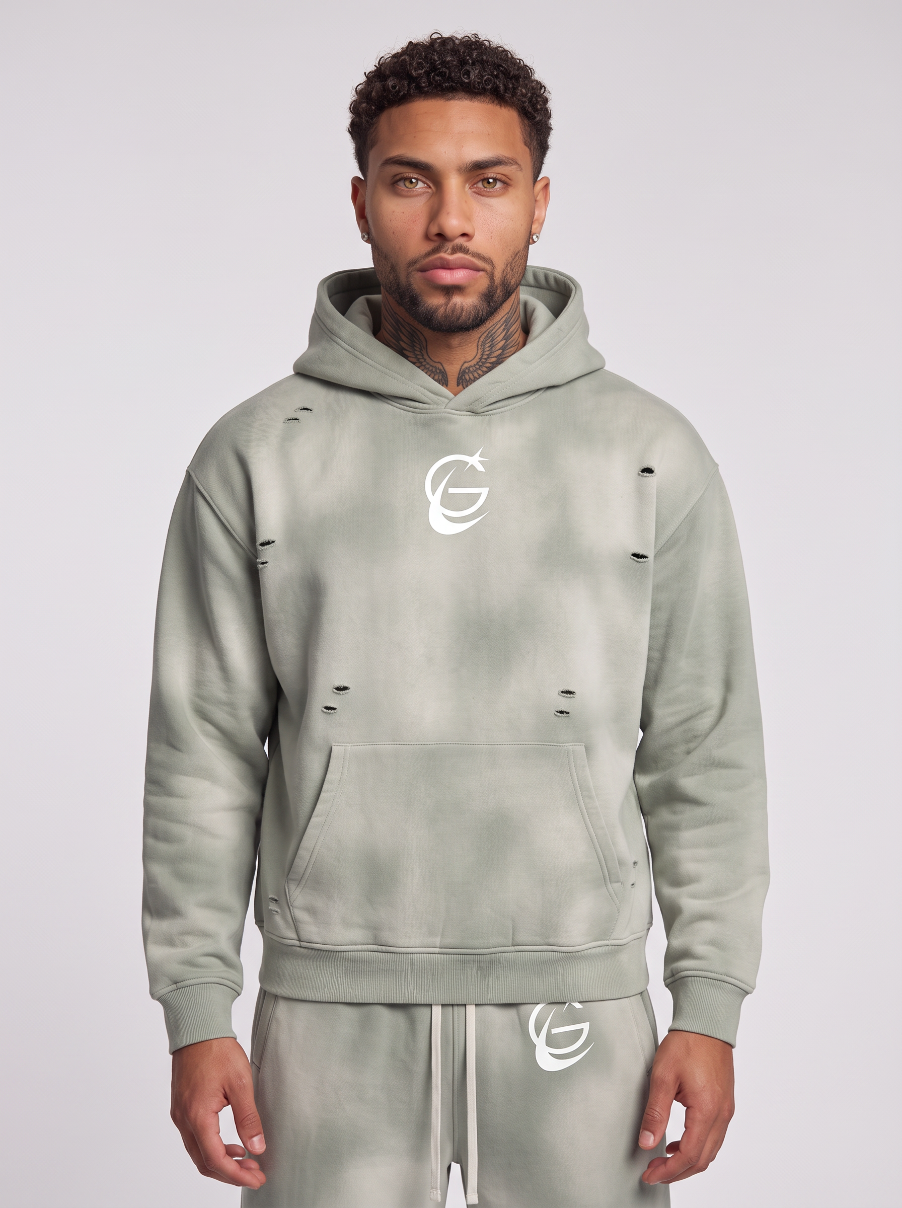 GAFAUDI Unisex Sunfade Frayed Fleece Hoodie