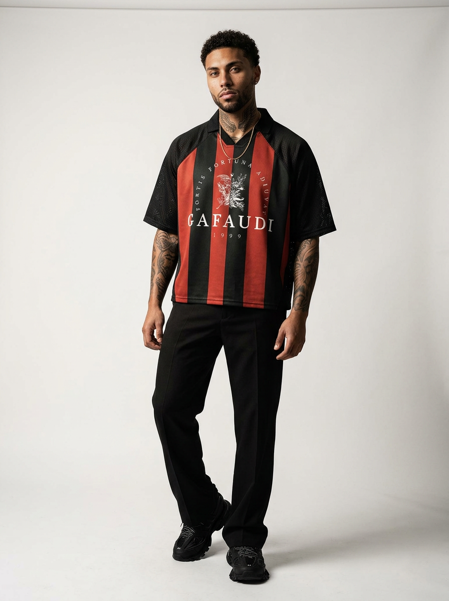 GAFAUDI Unisex Striped Mesh Boxy Soccer Jersey