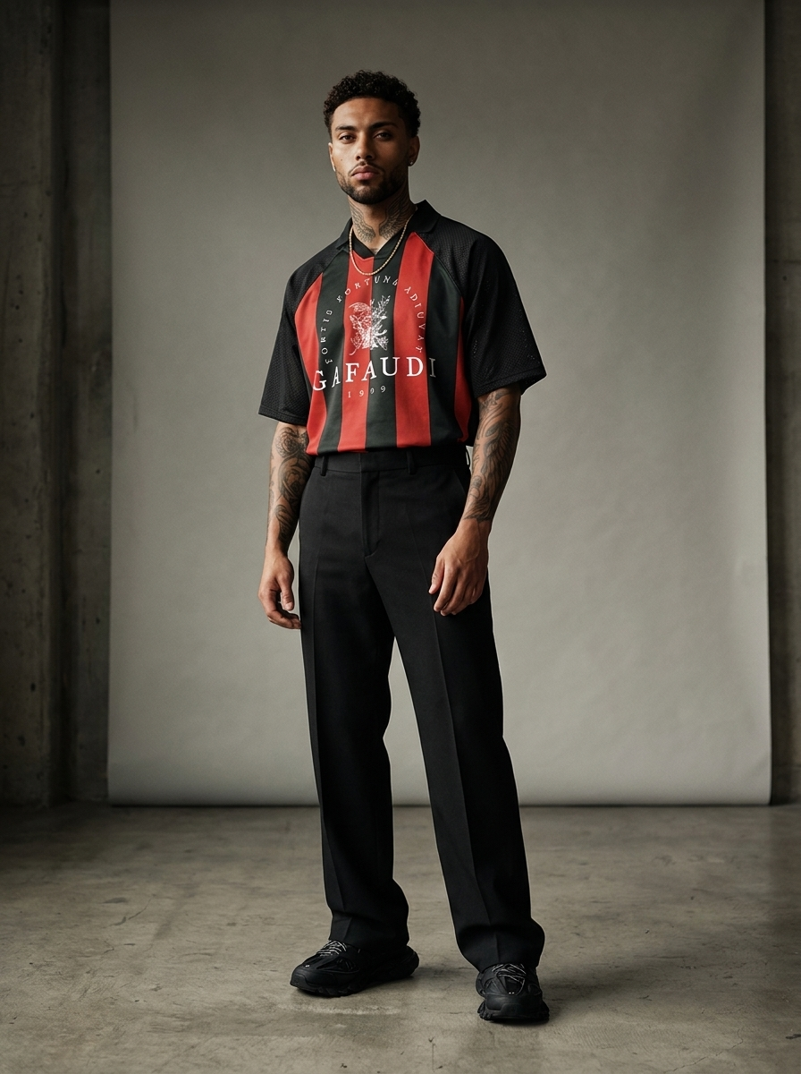 GAFAUDI Unisex Striped Mesh Boxy Soccer Jersey