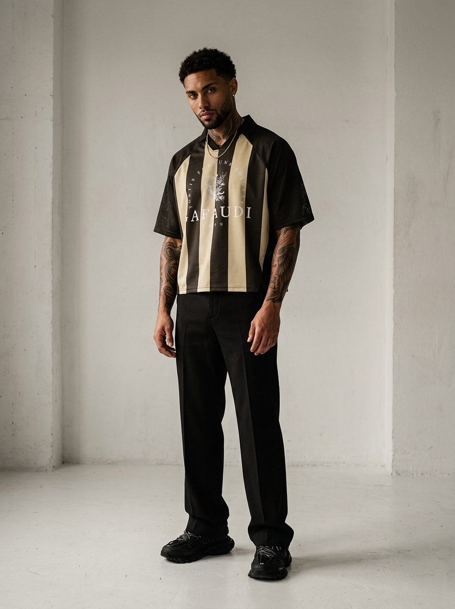 GAFAUDI Unisex Striped Mesh Boxy Soccer Jersey