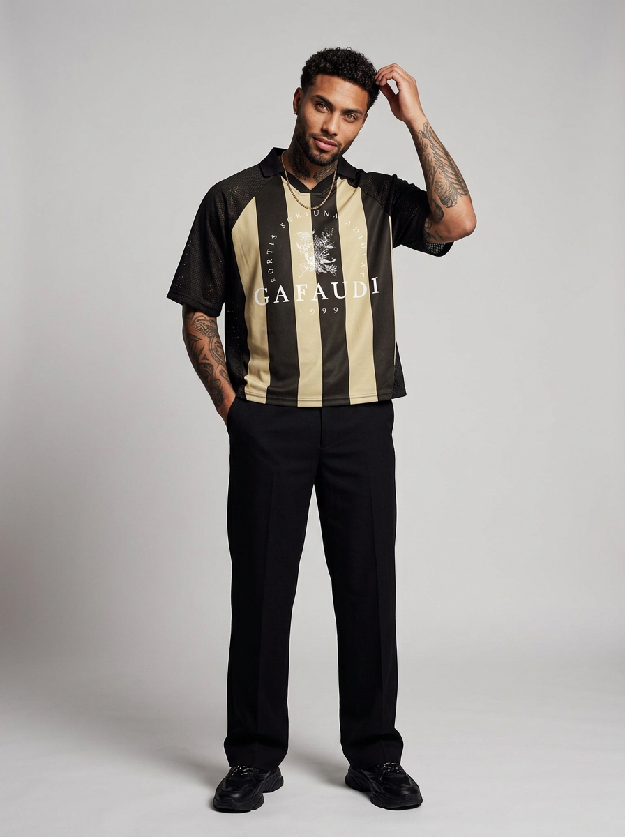 GAFAUDI Unisex Striped Mesh Boxy Soccer Jersey