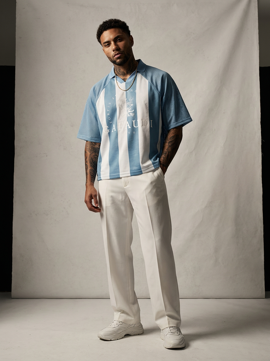 GAFAUDI Unisex Striped Mesh Boxy Soccer Jersey
