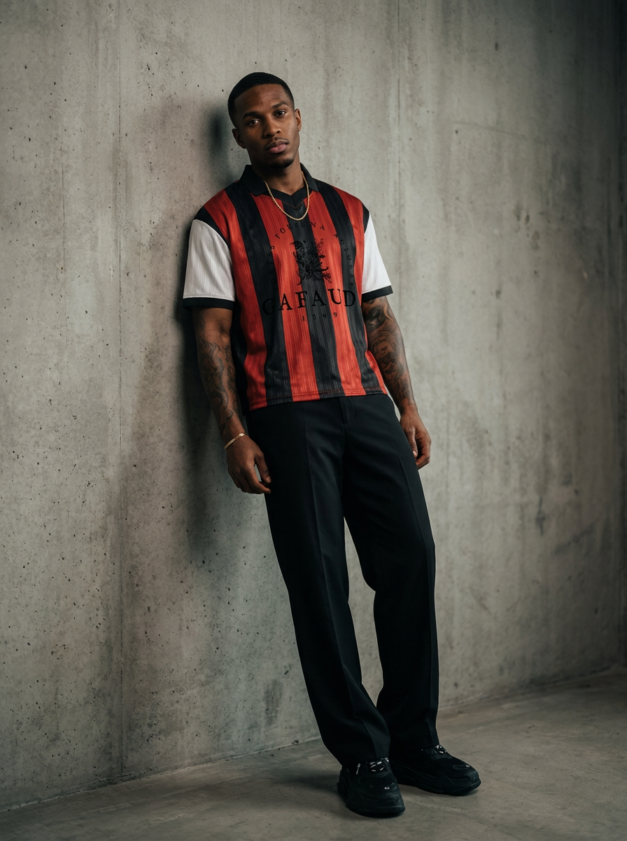 GAFAUDI Unisex Boxy Striped Collared Soccer Jersey