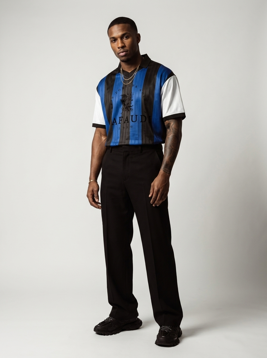 GAFAUDI Unisex Boxy Striped Collared Soccer Jersey