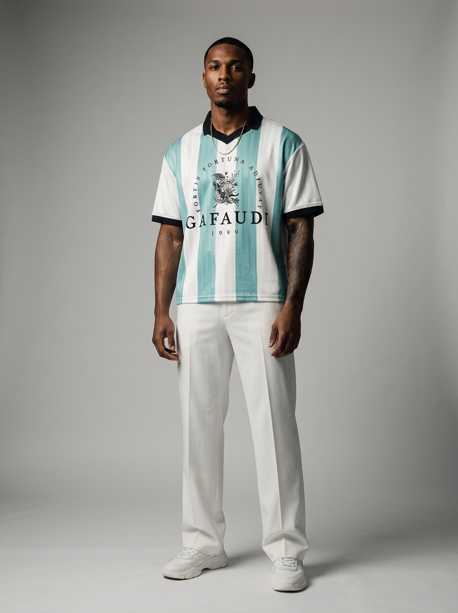 GAFAUDI Unisex Boxy Striped Collared Soccer Jersey