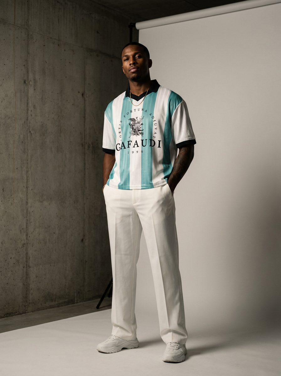 GAFAUDI Unisex Boxy Striped Collared Soccer Jersey